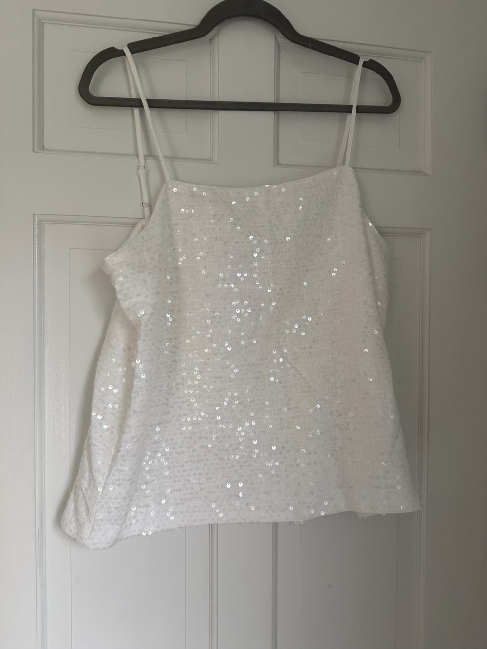 LOFT White Sequin Spaghetti Strap Camisole